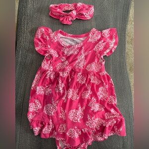 Posh Peanut Pink Bunny Rabbit Bodysuit dress 12-18 m with headband-Easter!